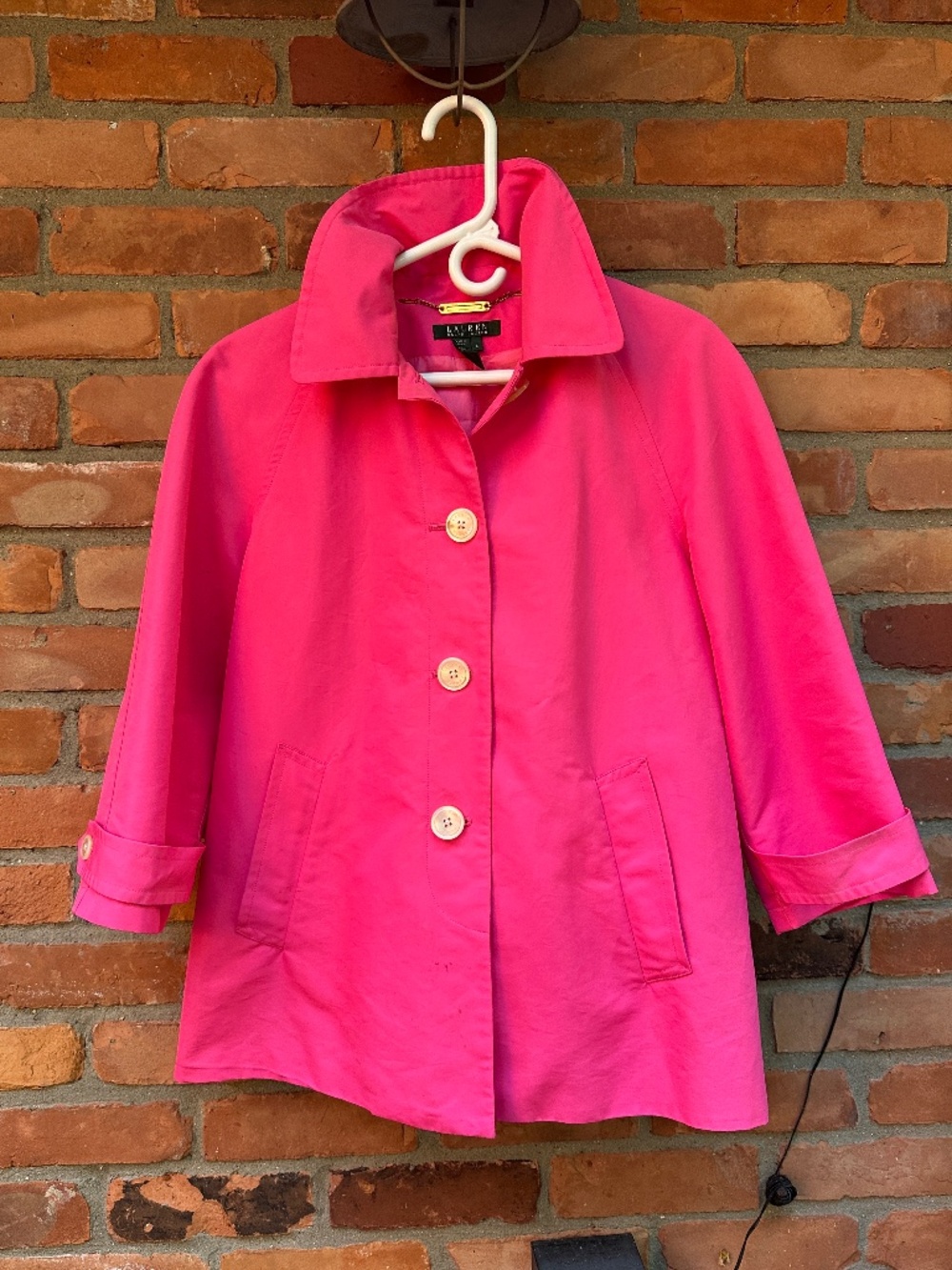 Lauren Ralph Lauren Hot Pink Taffeta Cropped Swing Jacket ~  Large